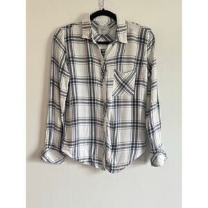 Rails Women’s Plaid Button Down Shirt Size Small Blue White Flannel Rayon